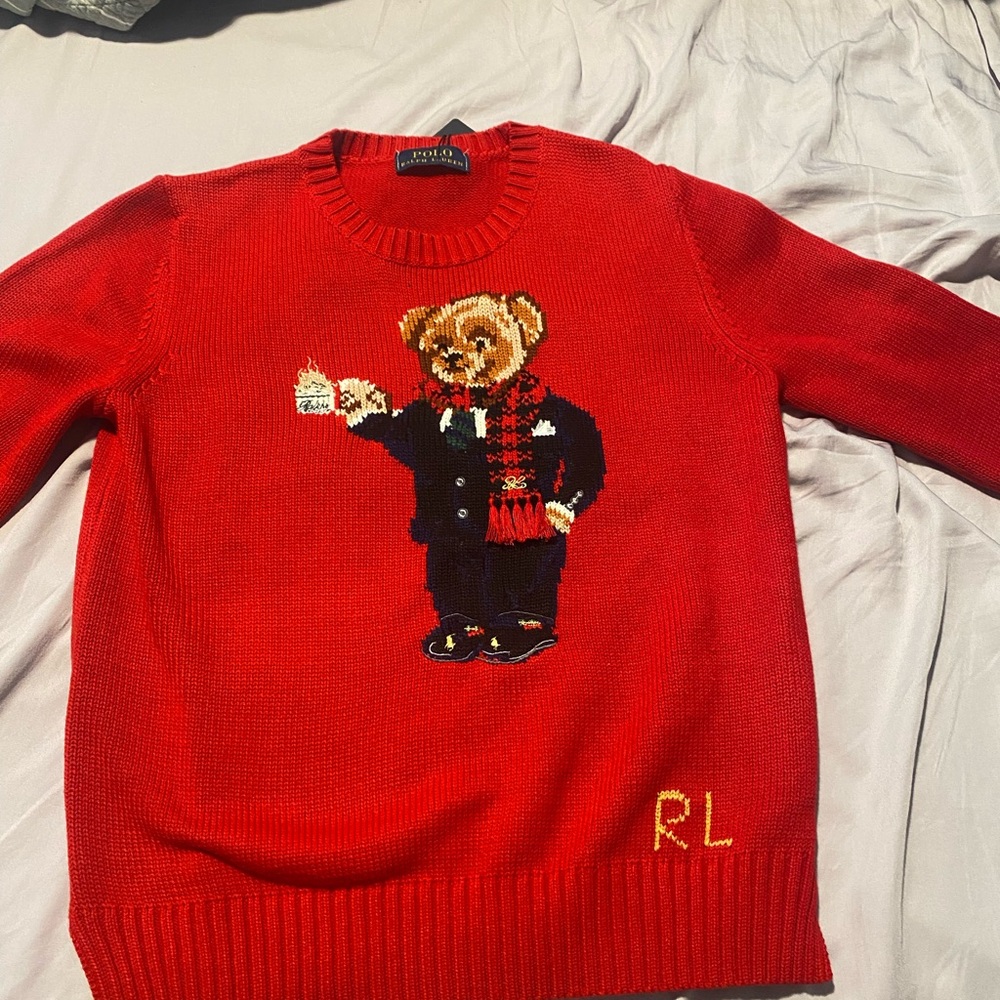 Ralph Lauren Red ‘Ralph Bear with Coffee’ Sweater *READ caption!!*